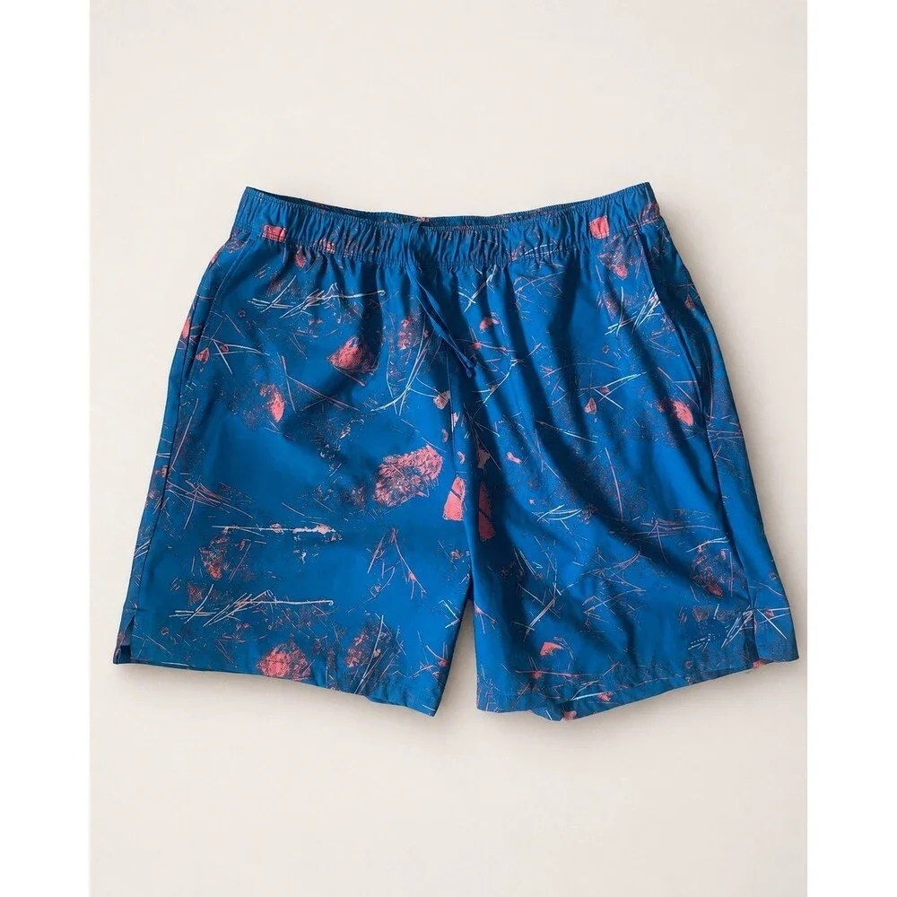 The North Face Men’s Large Printed Shorts Blue Red Outdoor Hiking Casual